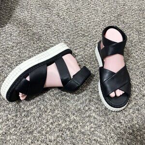 Franco Sarto Sandals Brock Black Leather Espadrille Platform Strappy Size 8.5 M